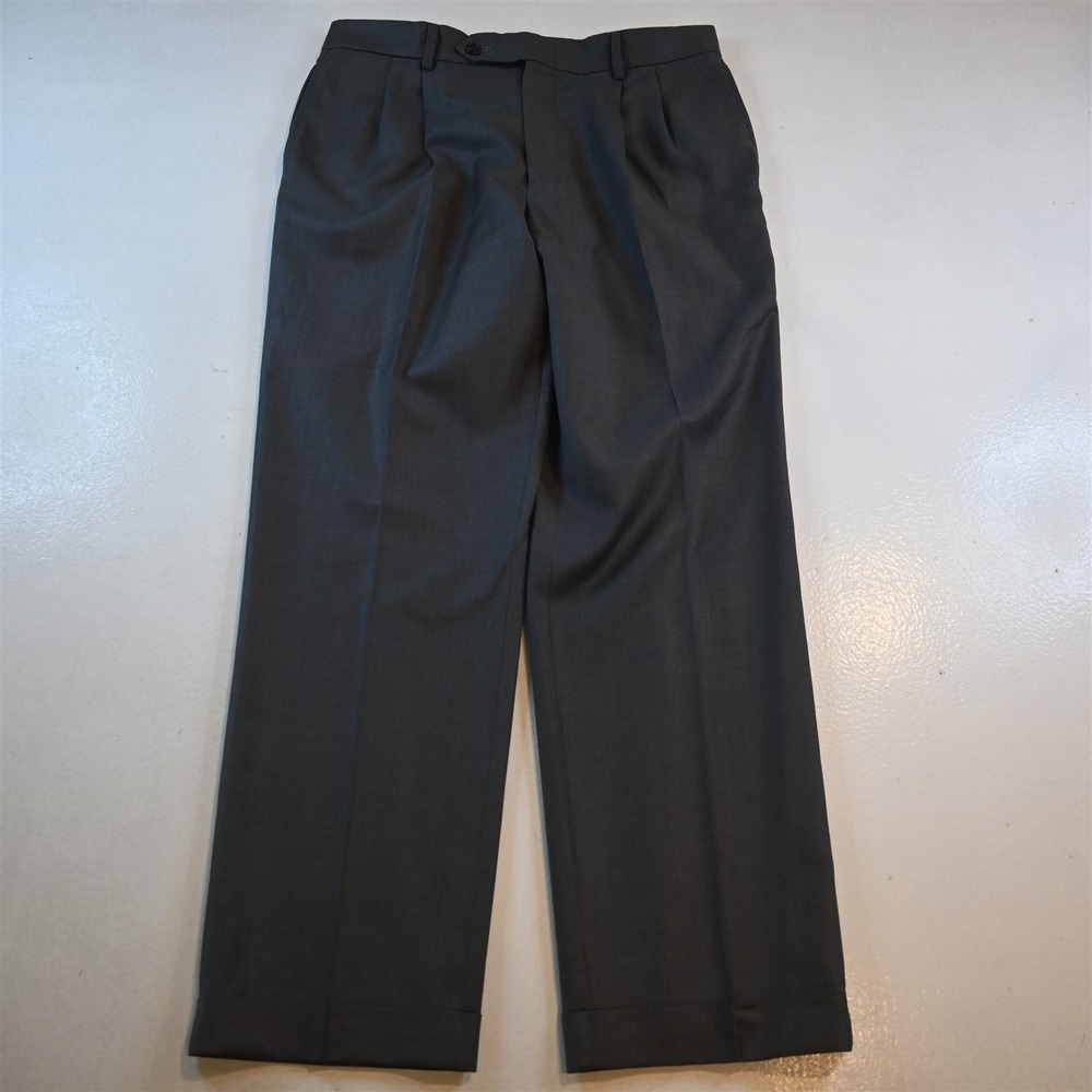 Nautica 32x30 Gray 100% Wool Pleated Cuffed High Waist Dress Mens Pants